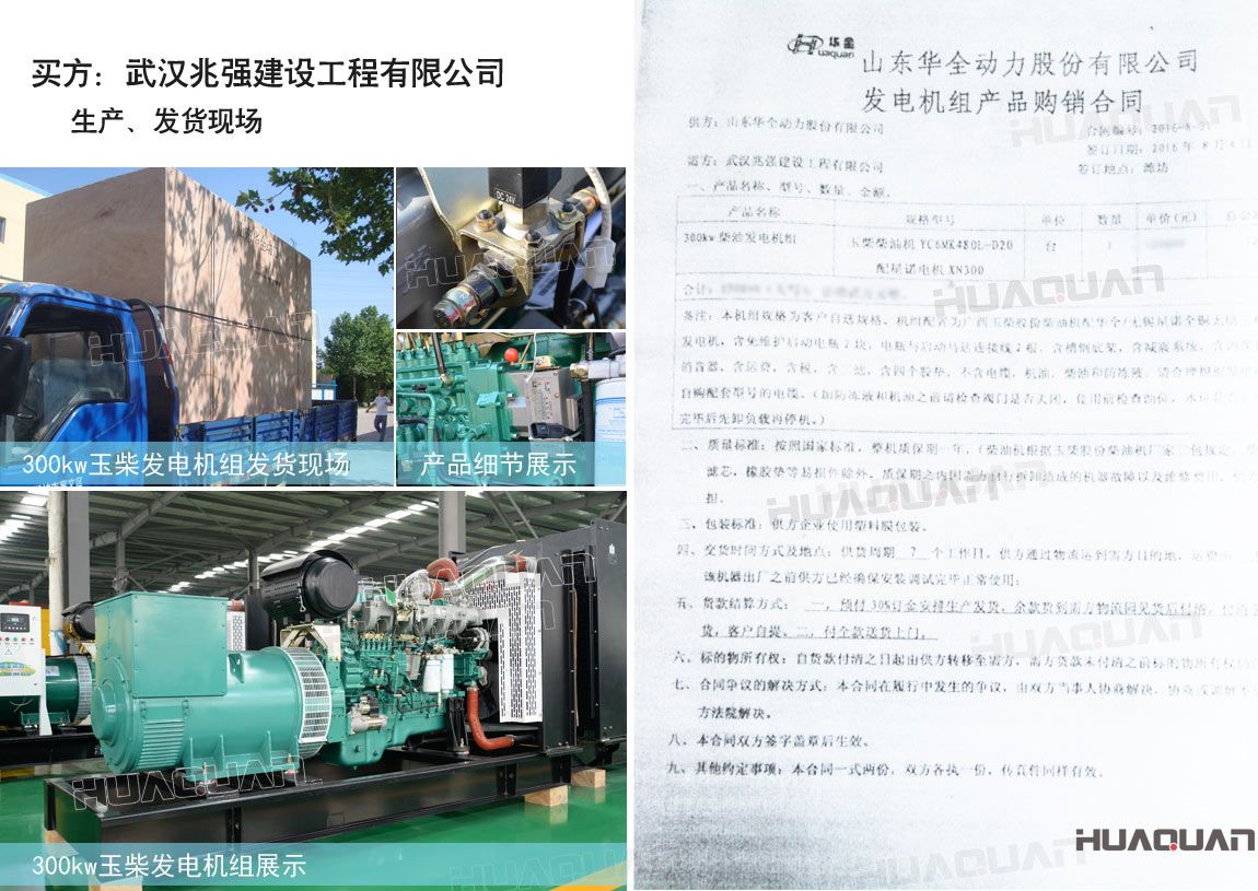 武漢兆強建設工程有限公司在華全動力采購一臺300kw柴油發電機組